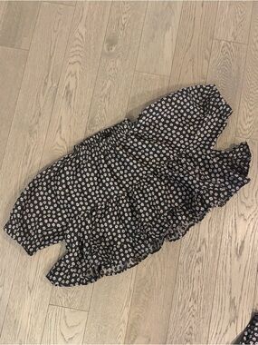 Sister Jane Black Ruffled Crop Top with White Daisy Print